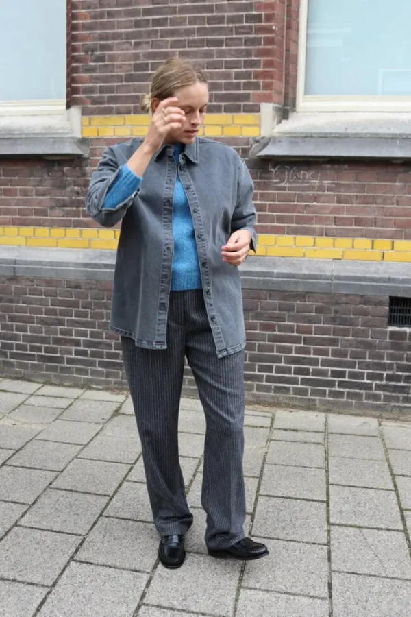 Rue Blanche Blue Pants Grey+Striped Outlet