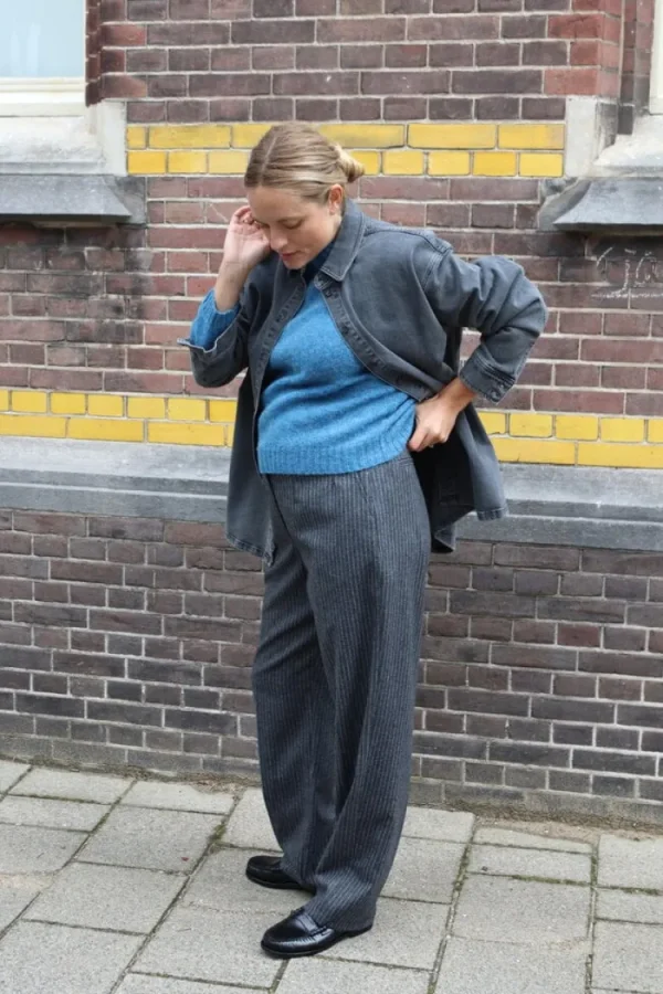 Rue Blanche Blue Pants Grey+Striped Outlet