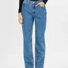Selected Femme Katja Straight Jeans Medium+Blue Sale