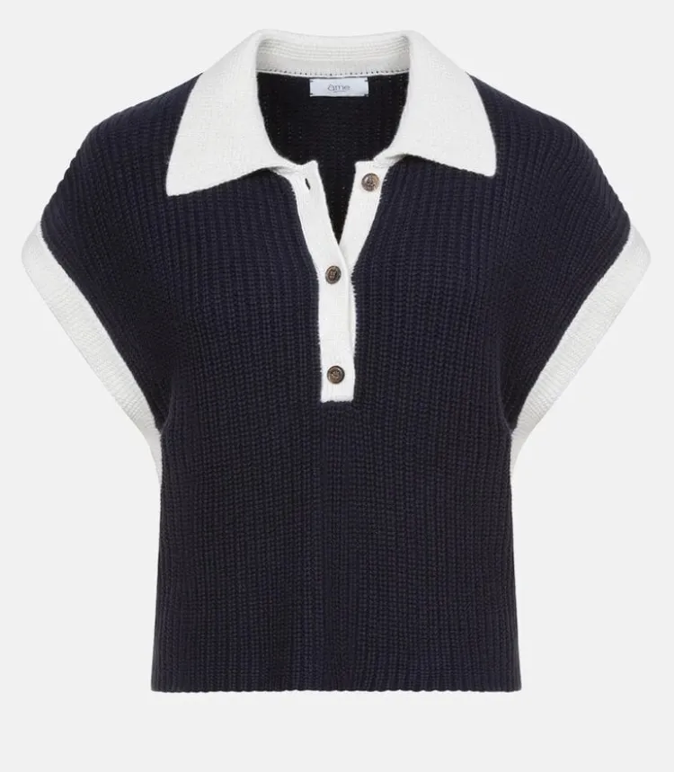 louchka_polo_sweater_1.webp Ame Antwerp Louchka Polo Sweater Navy+White Best