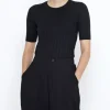 7115 Mid Sleeves Ribbed Fine Knit Black Hot