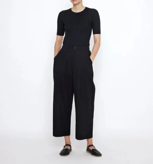 7115 Mid Sleeves Ribbed Fine Knit Black Hot