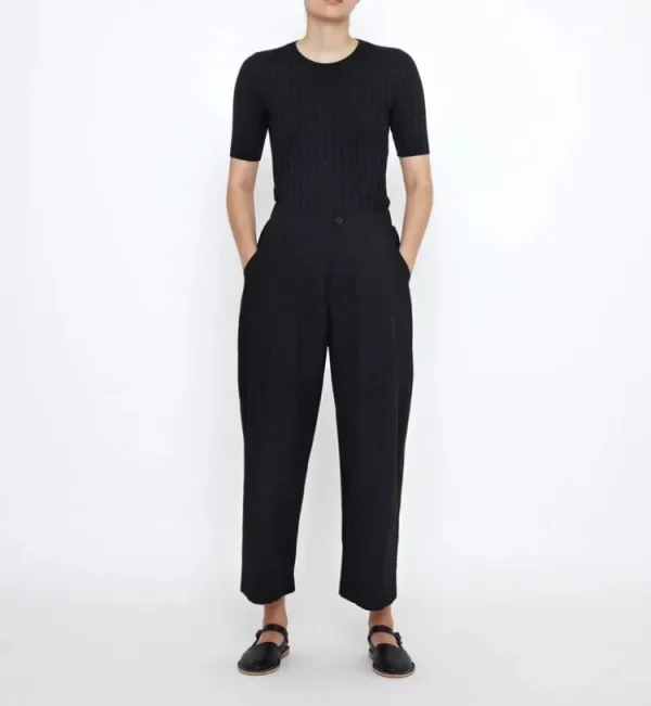 7115 Mid Sleeves Ribbed Fine Knit Black Hot