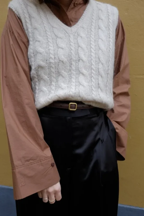 Lie Studio The Georgia Slim Belt Gold+Chocolate+Brown Discount